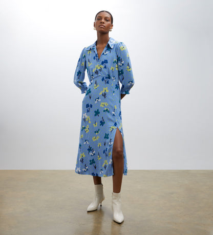 Lisia Blue Petals Midi Shirt Dress