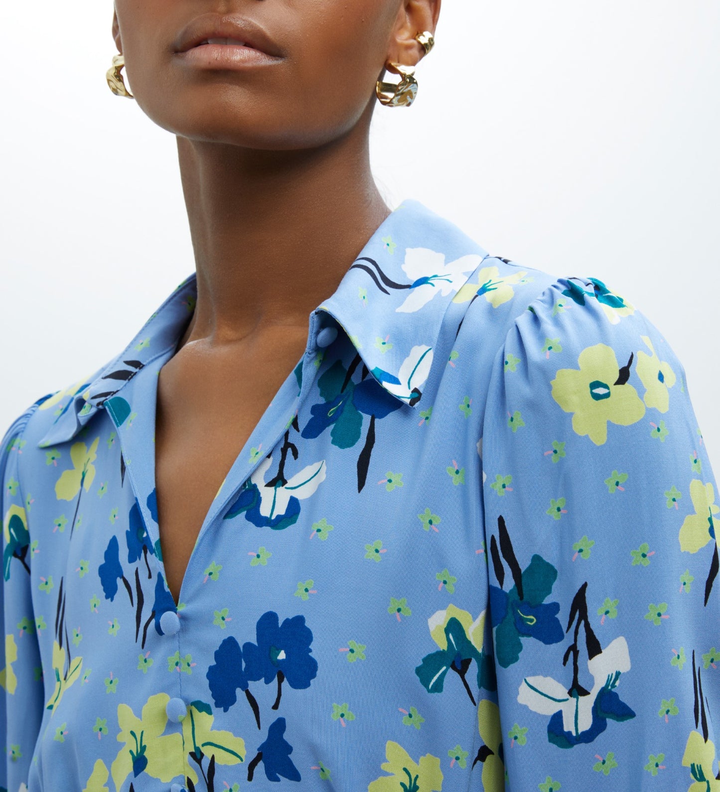 Lisia Blue Petals Midi Shirt Dress