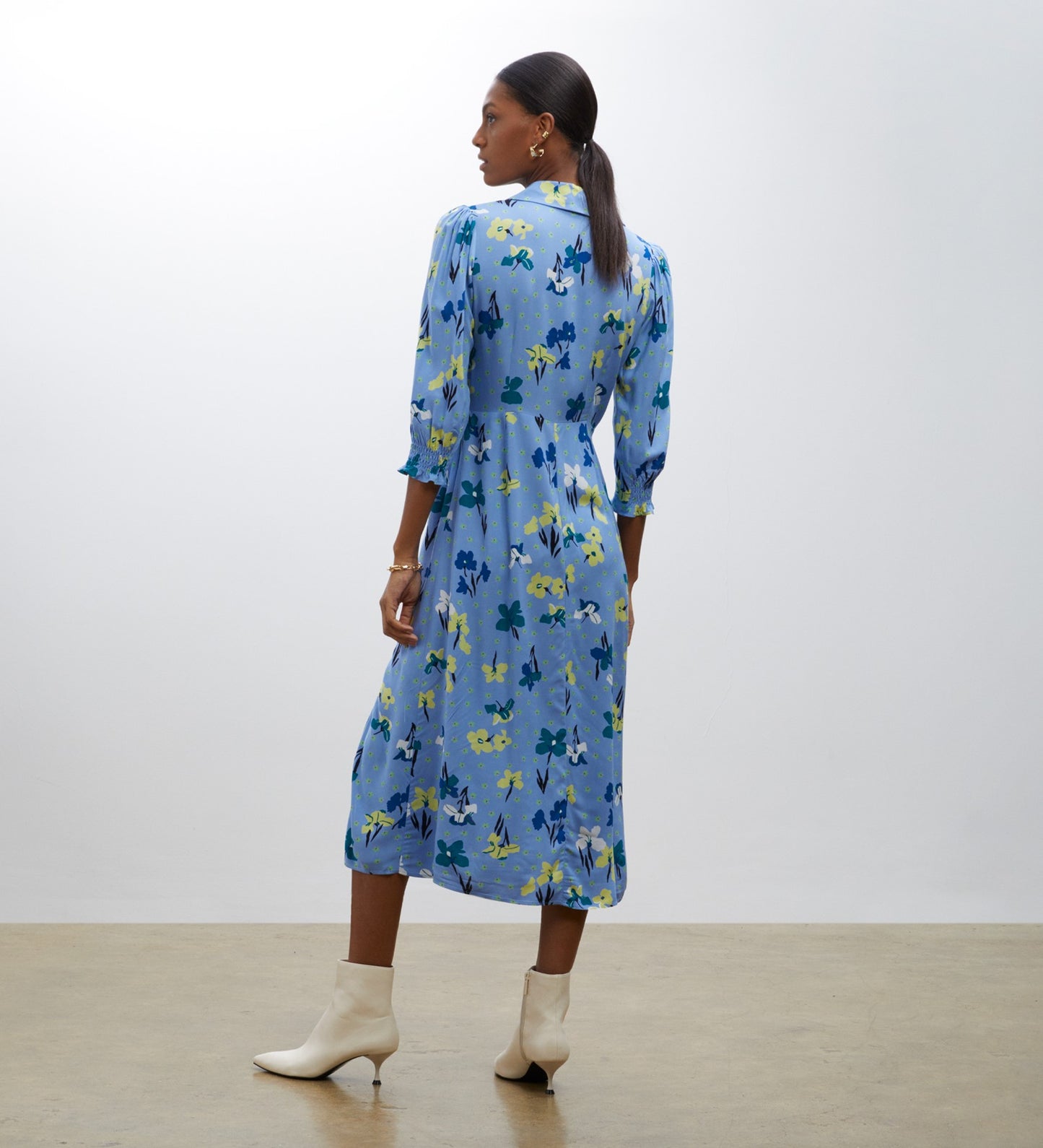 Lisia Blue Petals Midi Shirt Dress