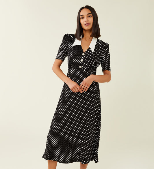 Lindy Black Spot Midi Shirt Dress