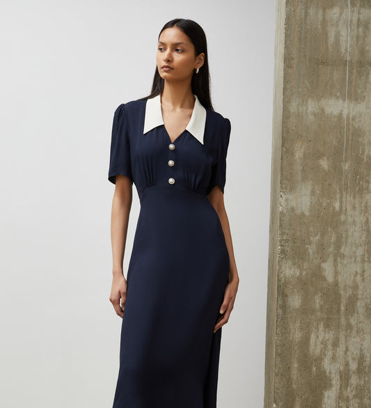 Lindy Navy Midi Shirt Dress