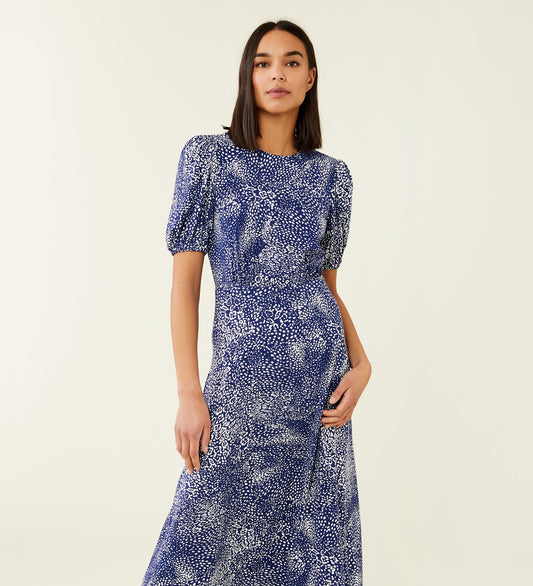 Mya Blue Animal Print Midi Dress