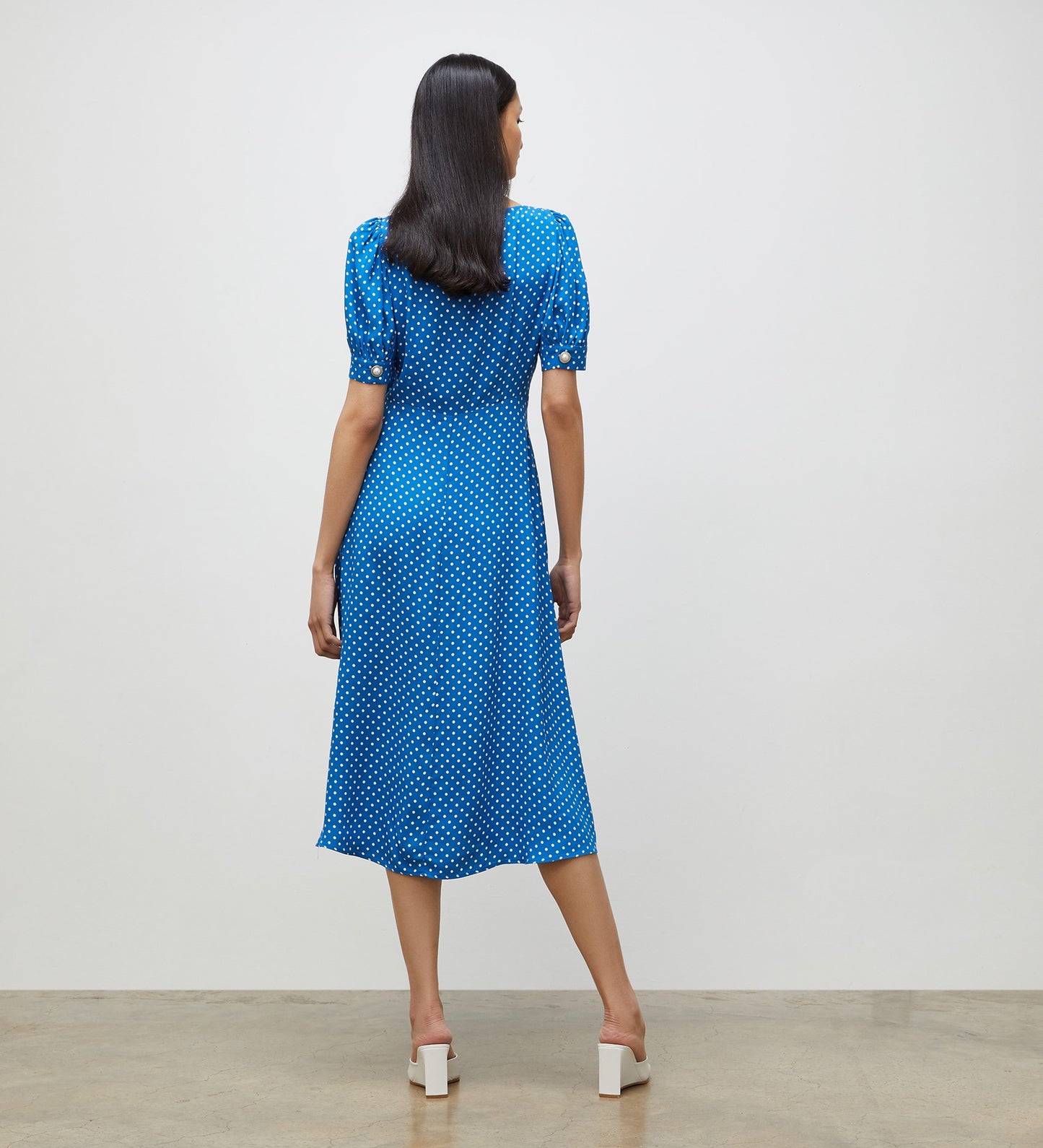 Talise Blue Polka Dot Print Midi Dress