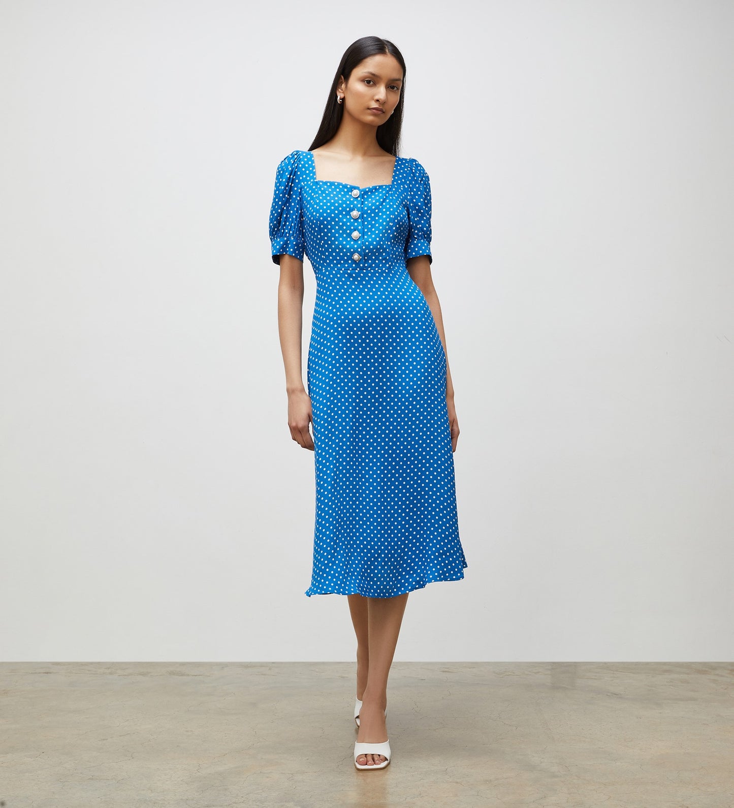 Talise Blue Polka Dot Print Midi Dress