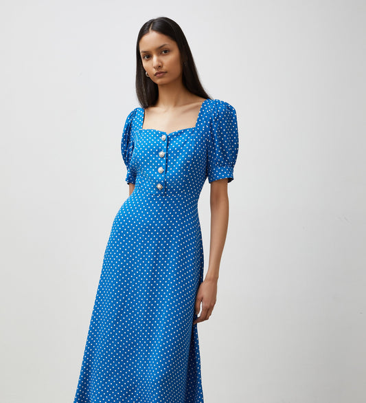 Talise Blue Spot Print Midi Dress