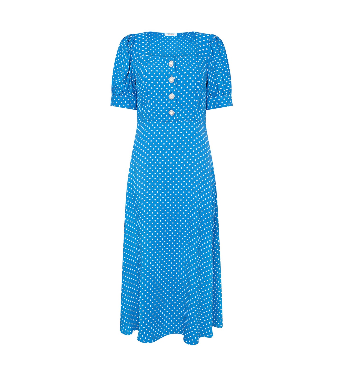 Talise Blue Polka Dot Print Midi Dress