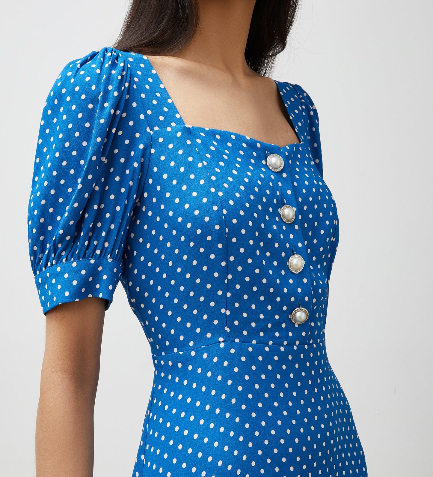 Talise Blue Polka Dot Print Midi Dress