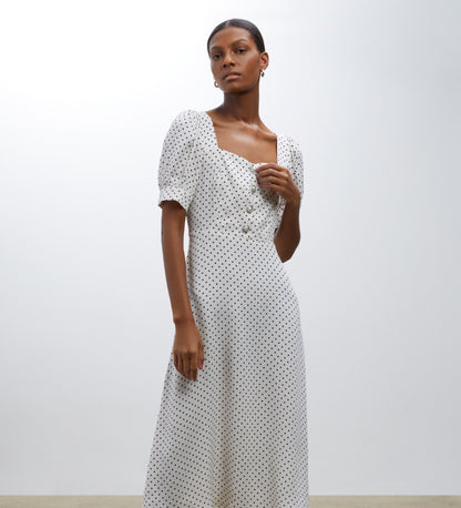 Talise Cream Spot Print Midi Dress