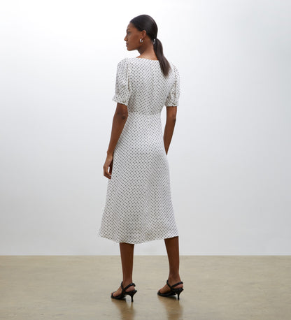 Talise Cream Spot Print Midi Dress