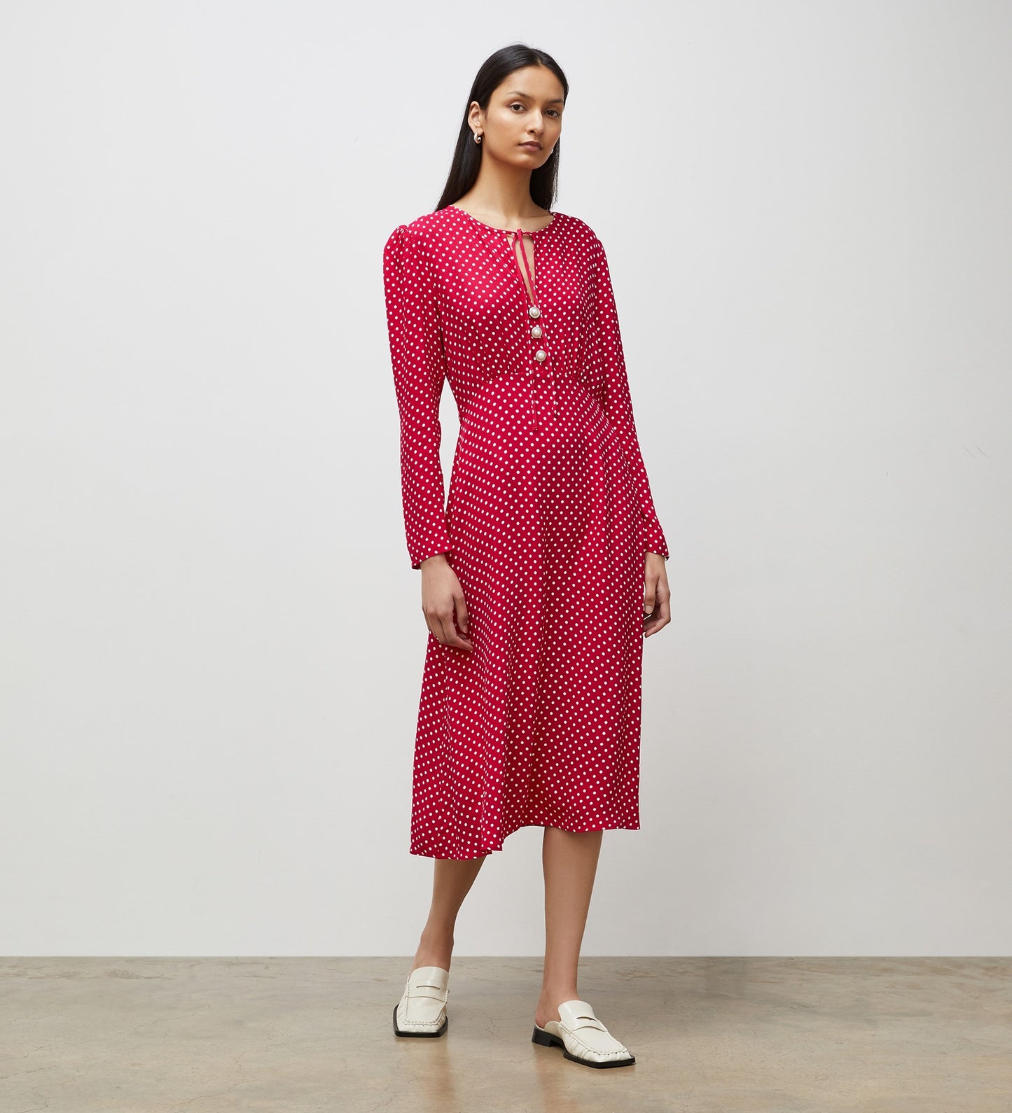 Lina Magenta Polka Dot Midi Dress