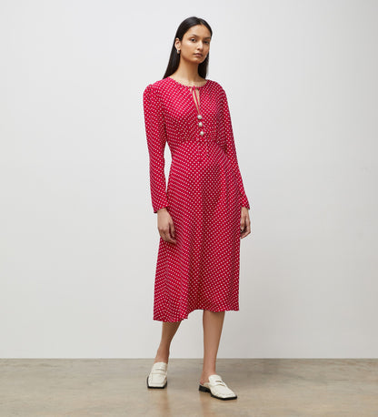 Lina Magenta Spot Midi Dress