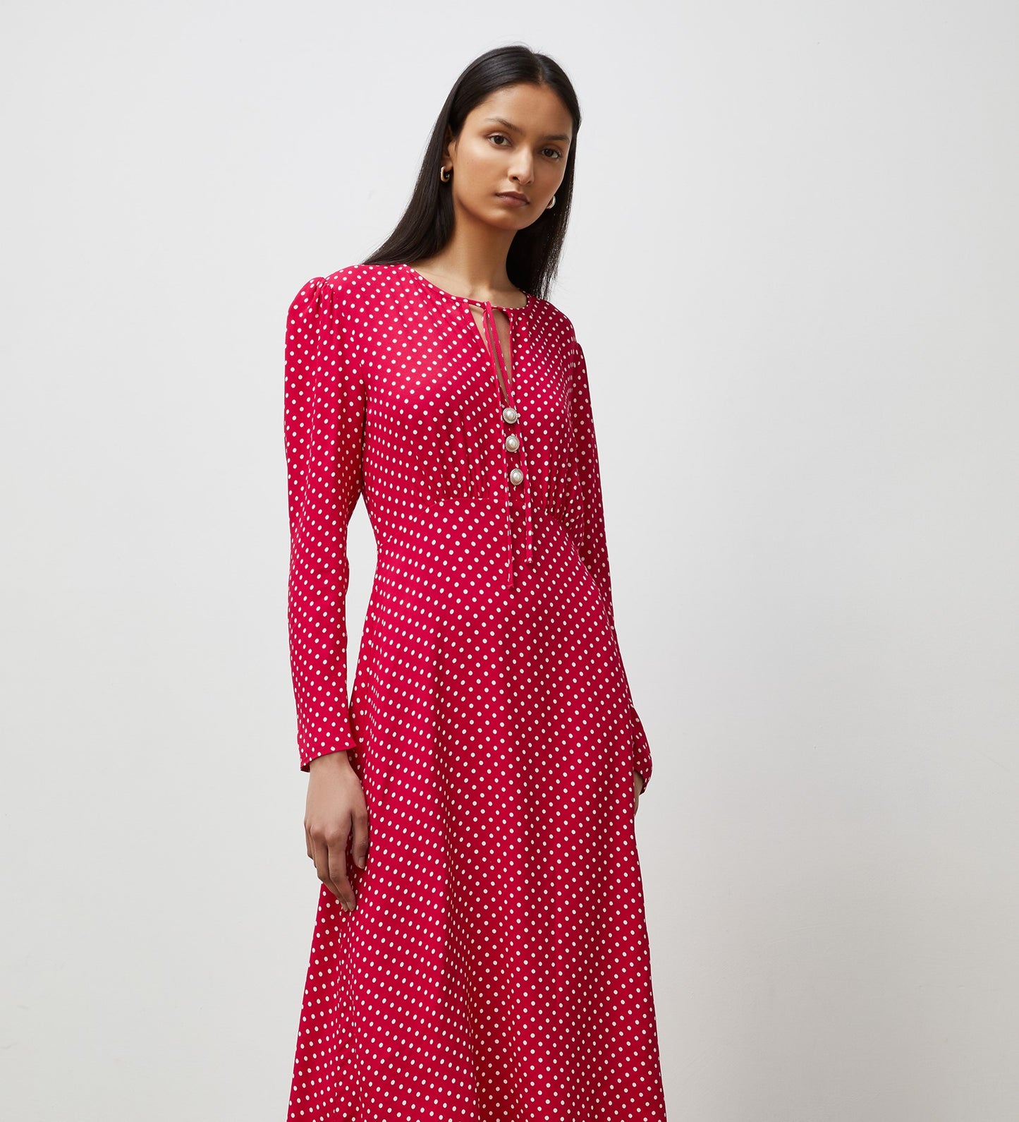 Lina Magenta Polka Dot Midi Dress