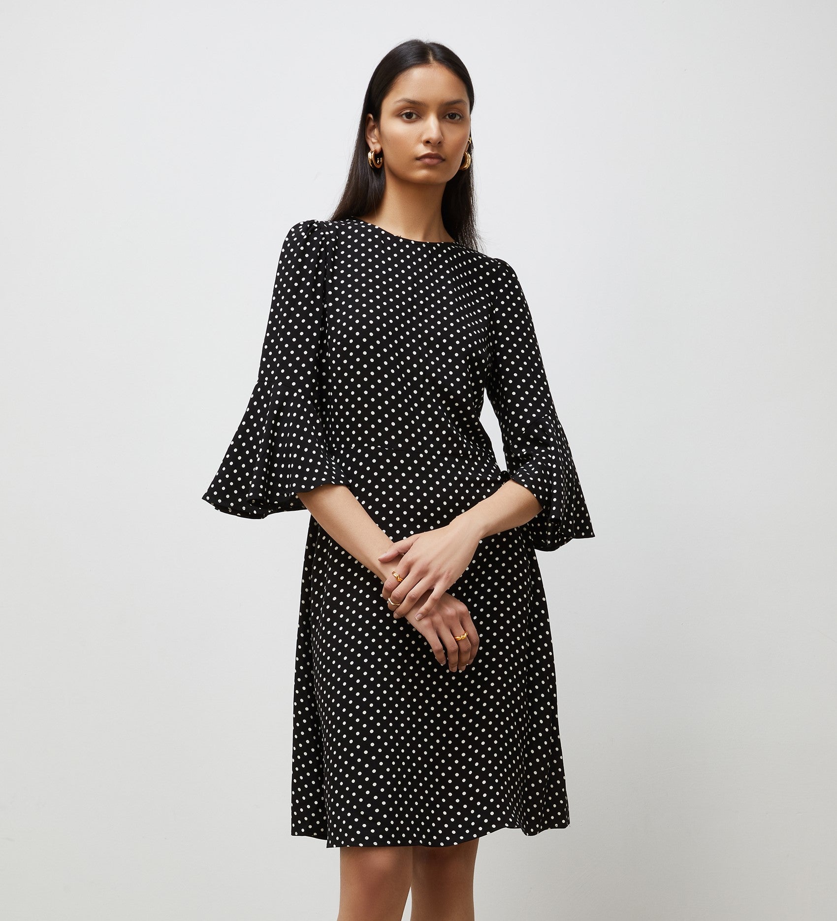 Quinn Black Spot Knee Length Dress – Finery London