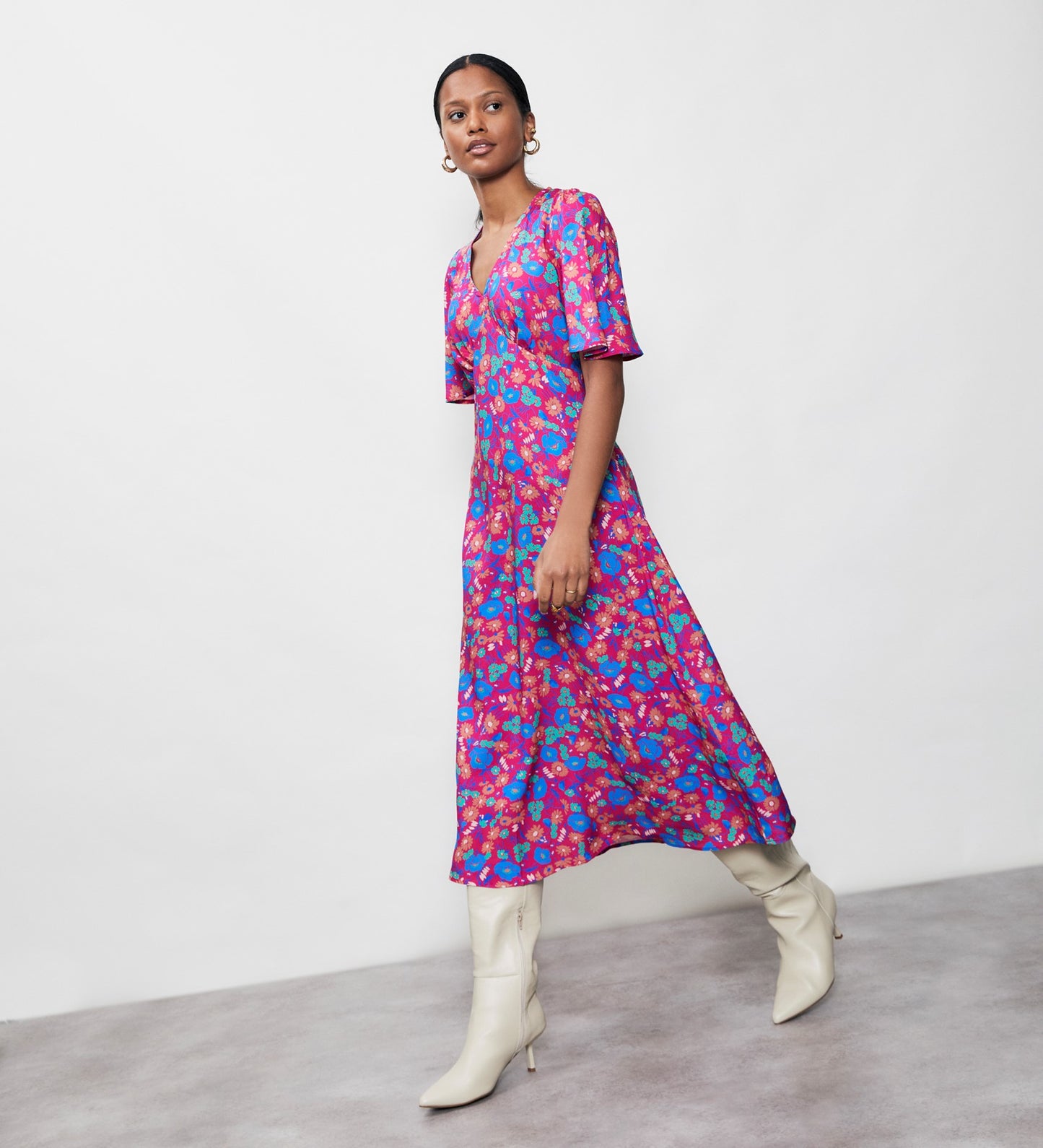 Cecile Pink Botanics Midi Dress