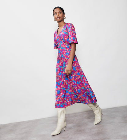 Cecile Pink Botanics Midi Dress