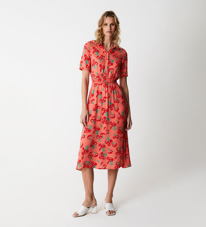 Adela Peach Daisies Midi Shirt Dress