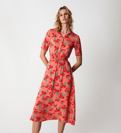 Adela Peach Daisies Midi Shirt Dress