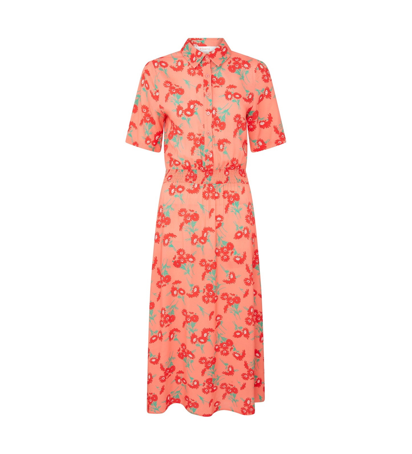 Adela Peach Daisies Midi Shirt Dress