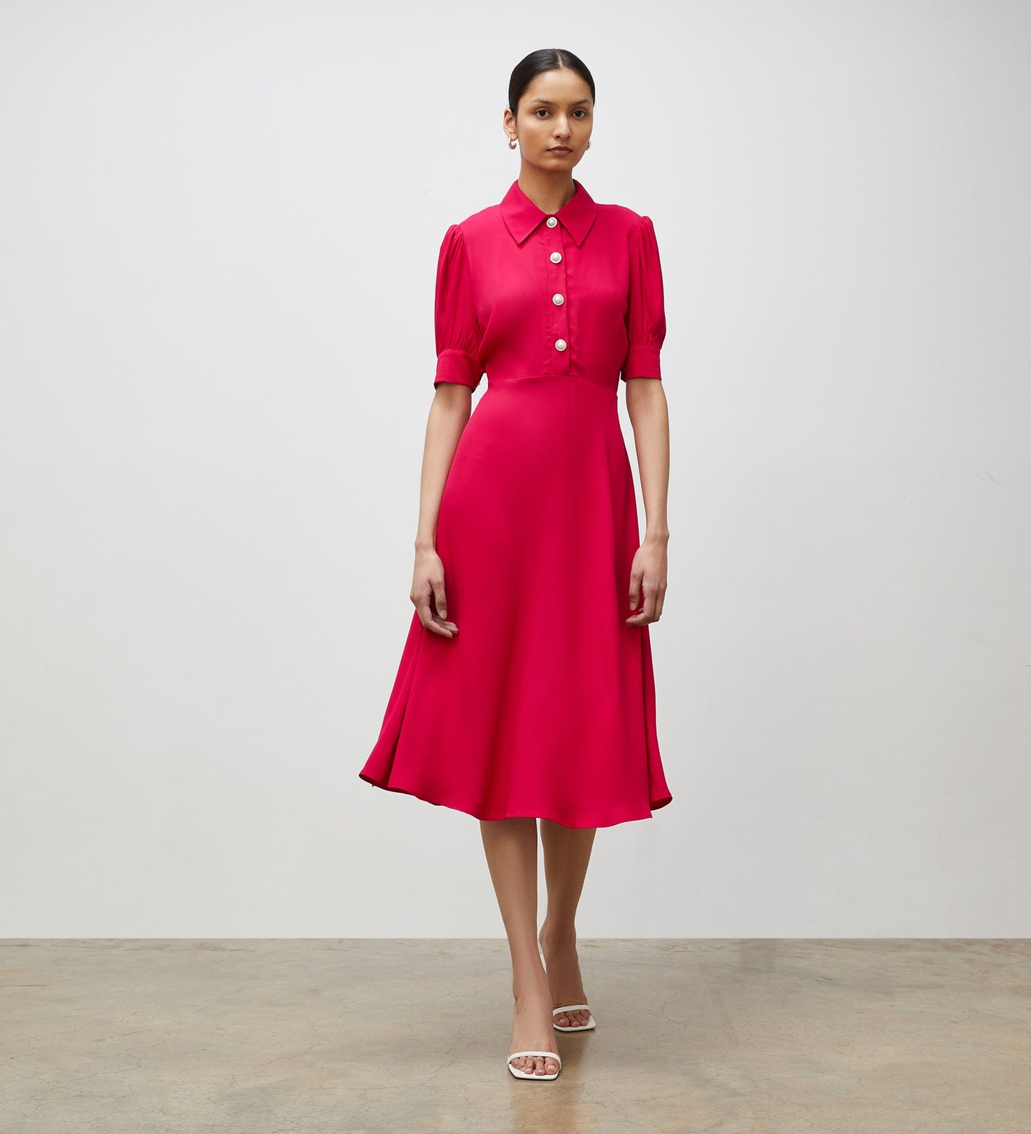 Jaela Magenta Midi Shirt Dress