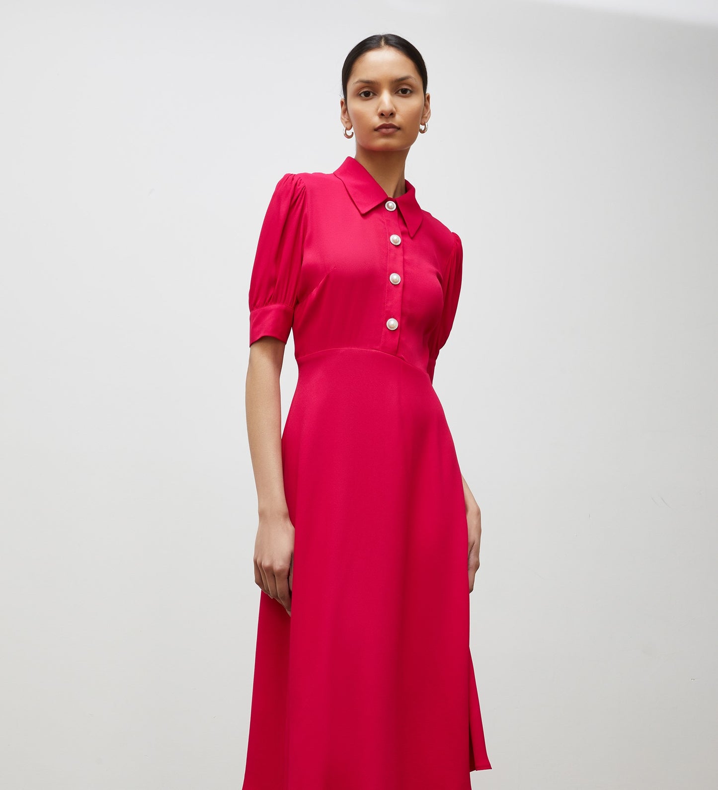 Jaela Magenta Midi Shirt Dress