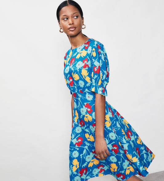 Meg Blue Floral Knee Length Dress