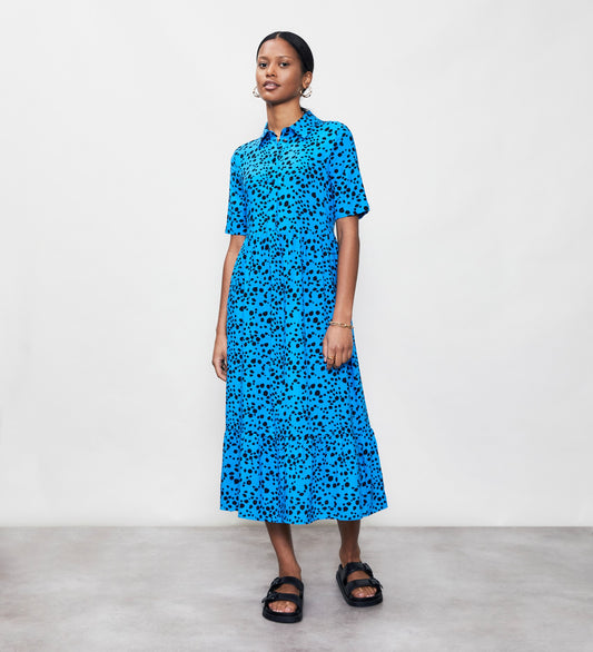 Belva Blue Animal Midi Shirt Dress