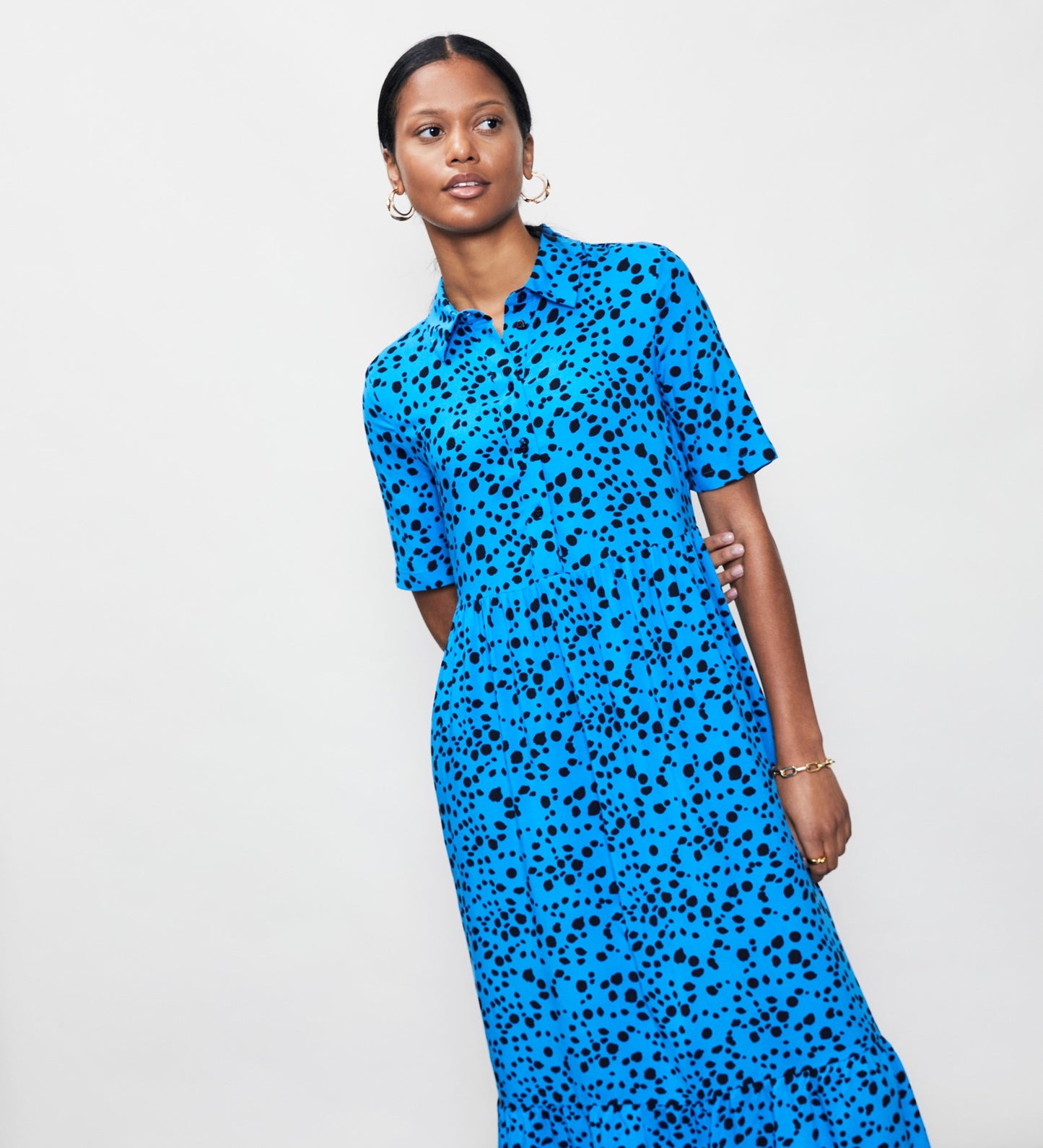 Belva Blue Animal Midi Shirt Dress