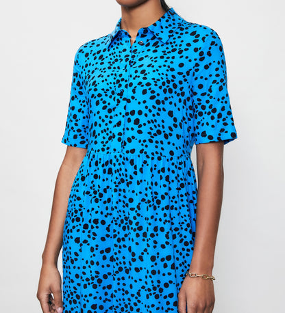 Belva Blue Animal Midi Shirt Dress