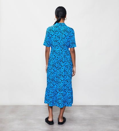 Belva Blue Animal Midi Shirt Dress