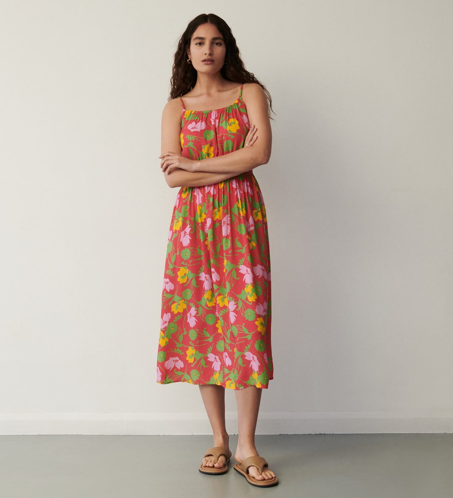 Tharushi Pink Floral Midi Dress