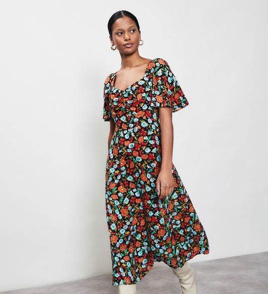 Becker Black Botanics Midi Dress