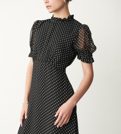 Camile Midi Black Spot Dress