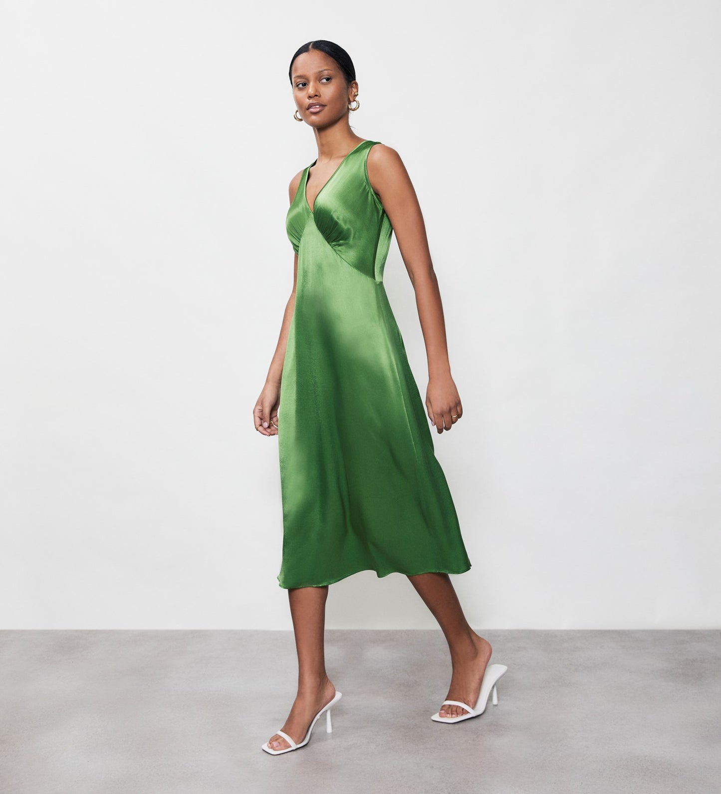 Darcy Green Satin Midi Dress