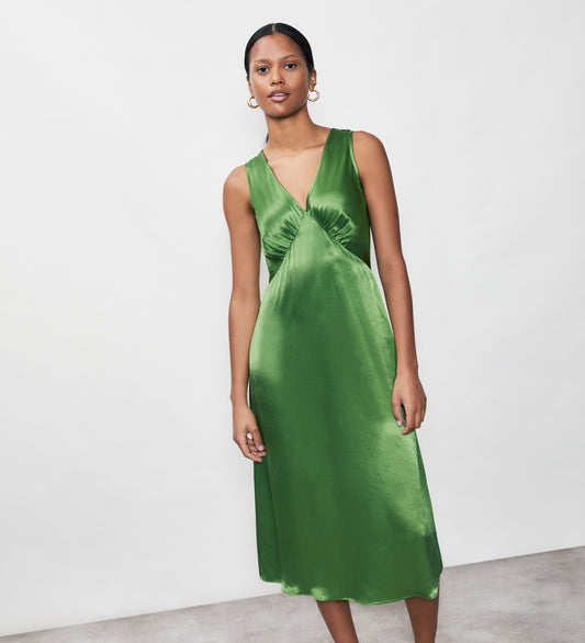 Darcy Green Satin Midi Dress