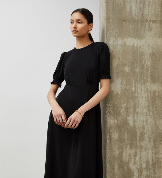 Lilybelle Black Jersey Crepe Midi Dress