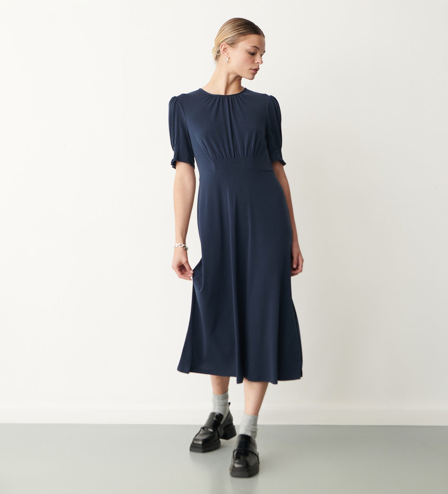 Lilybelle Navy Crepe Midi Dress