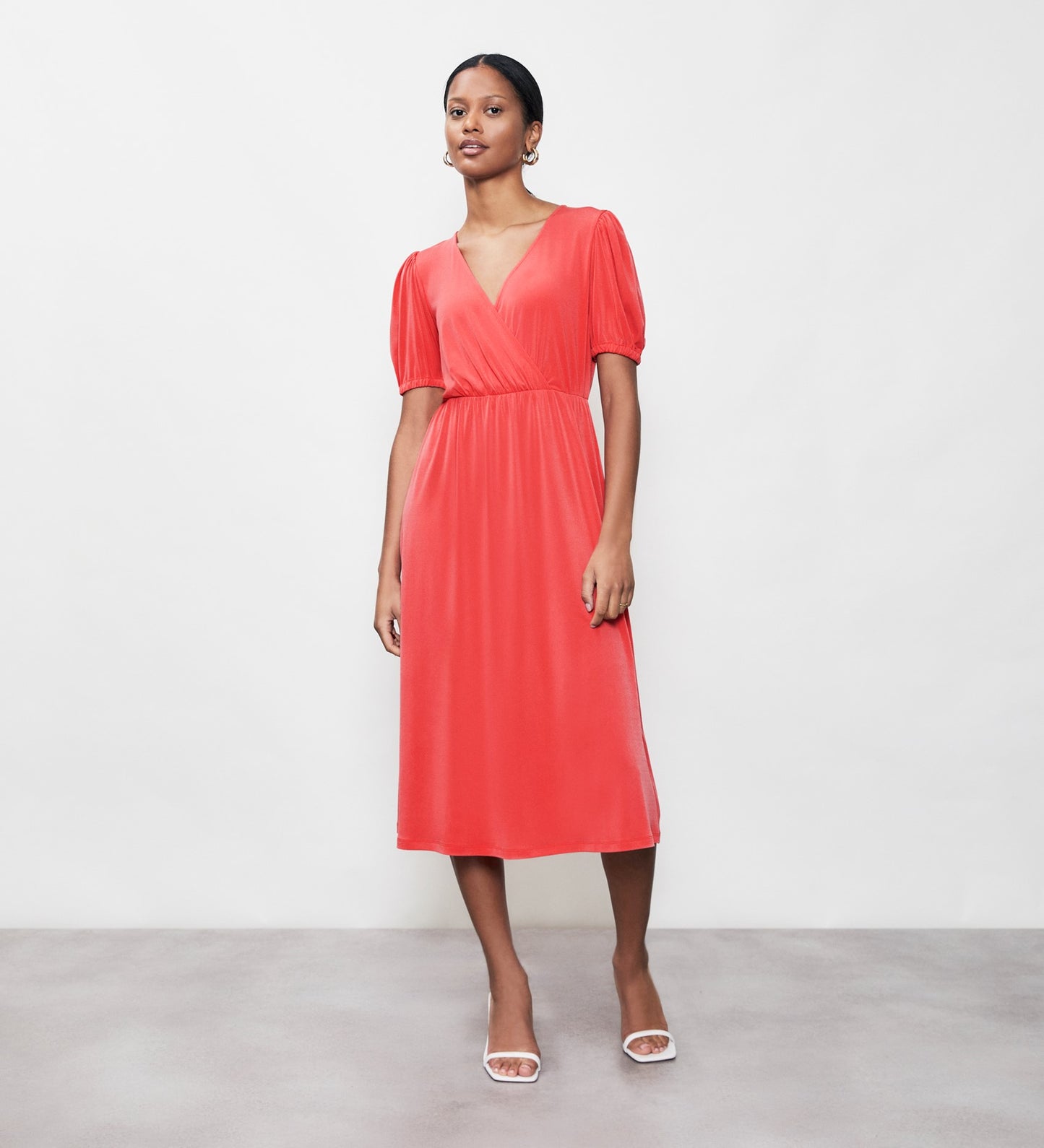 Tanya Coral Jersey Crepe Midi Dress