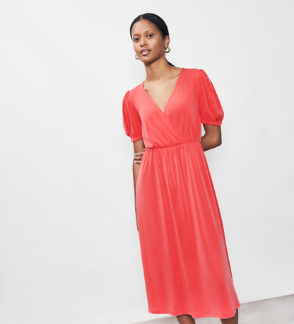 Tanya Coral Jersey Crepe Midi Dress