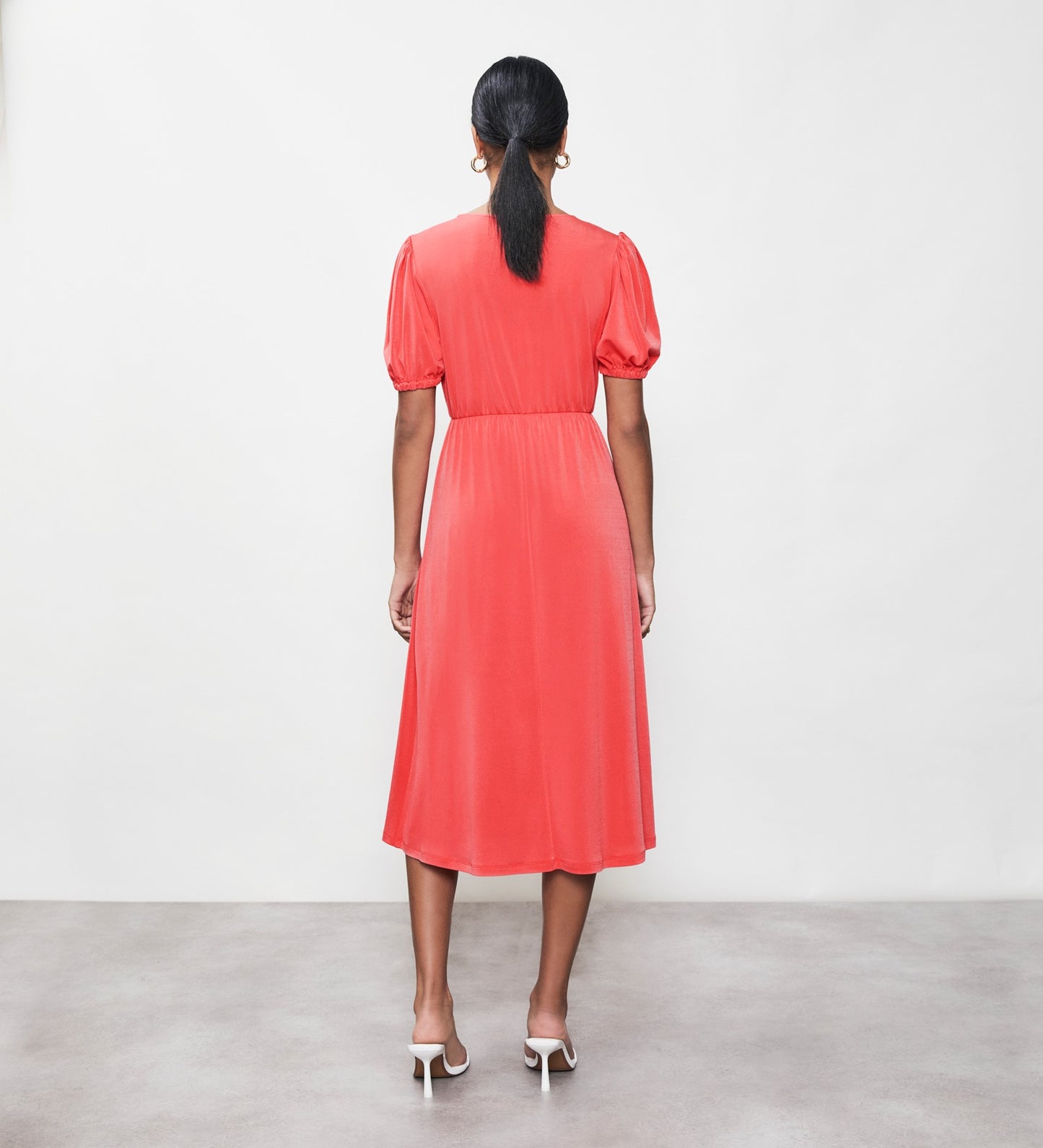 Tanya Coral Jersey Crepe Midi Dress