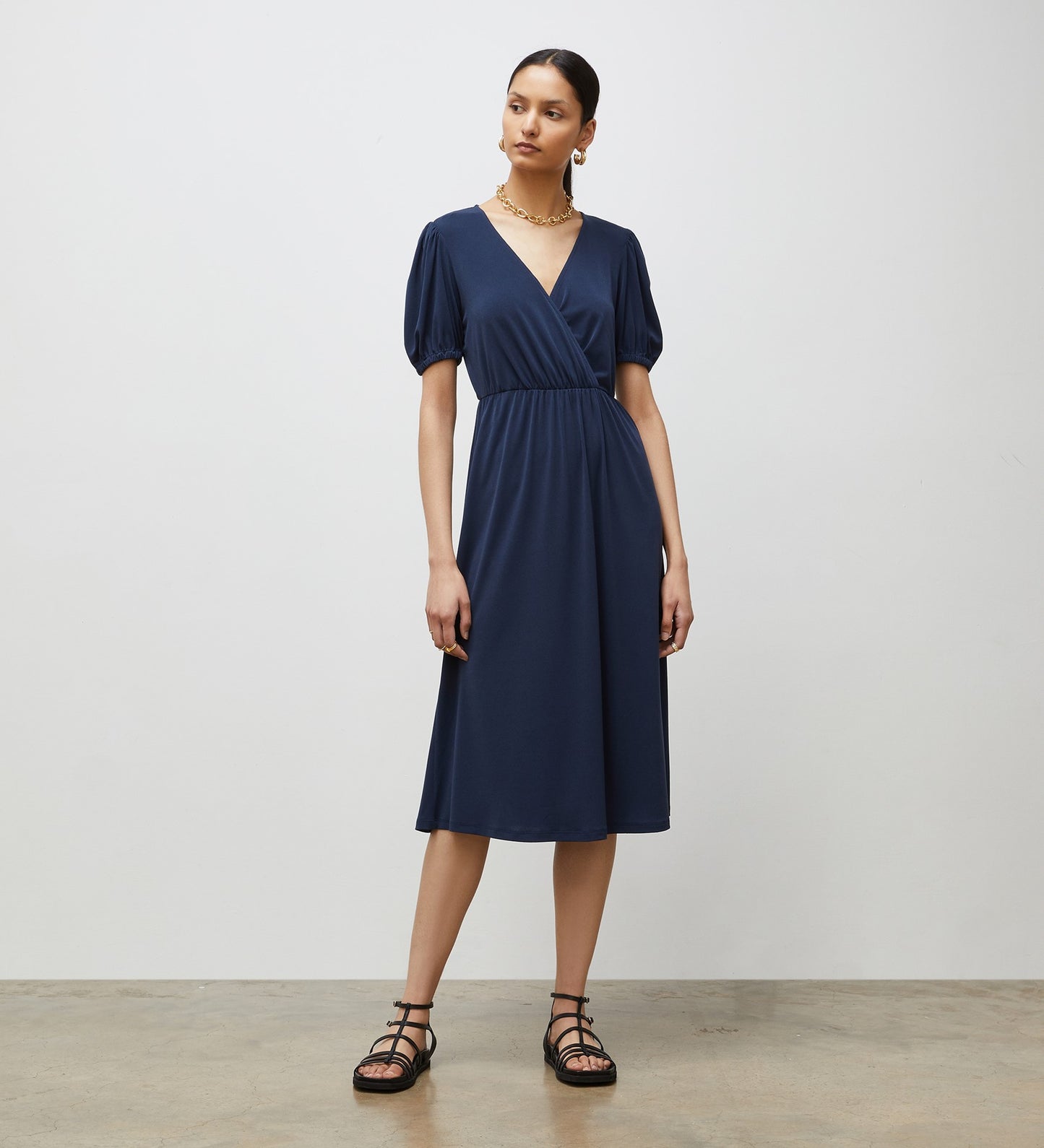 Tanya Navy Jersey Crepe Midi Dress