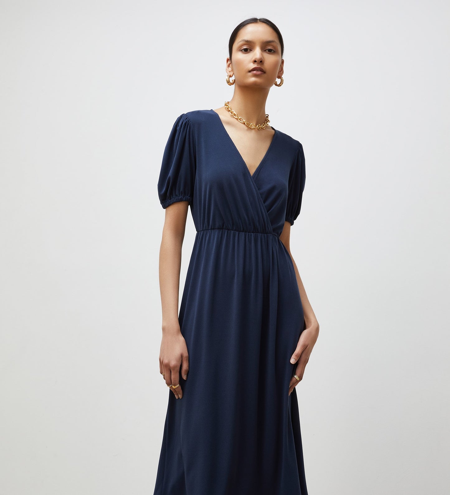 Tanya Navy Jersey Crepe Midi Dress