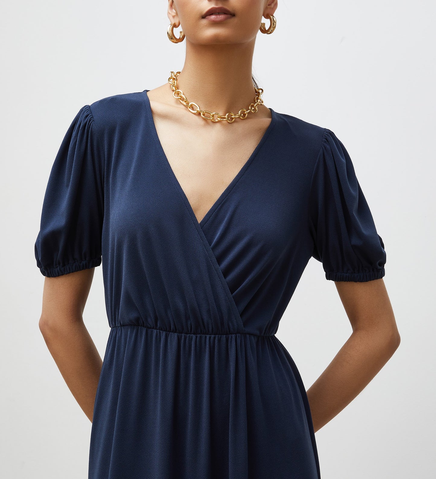 Tanya Navy Jersey Crepe Midi Dress