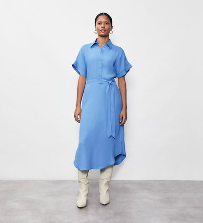 Aldon Blue Crepe Midi Shirt Dress