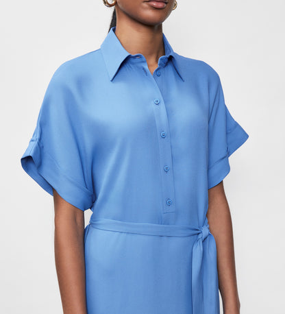 Aldon Blue Crepe Midi Shirt Dress