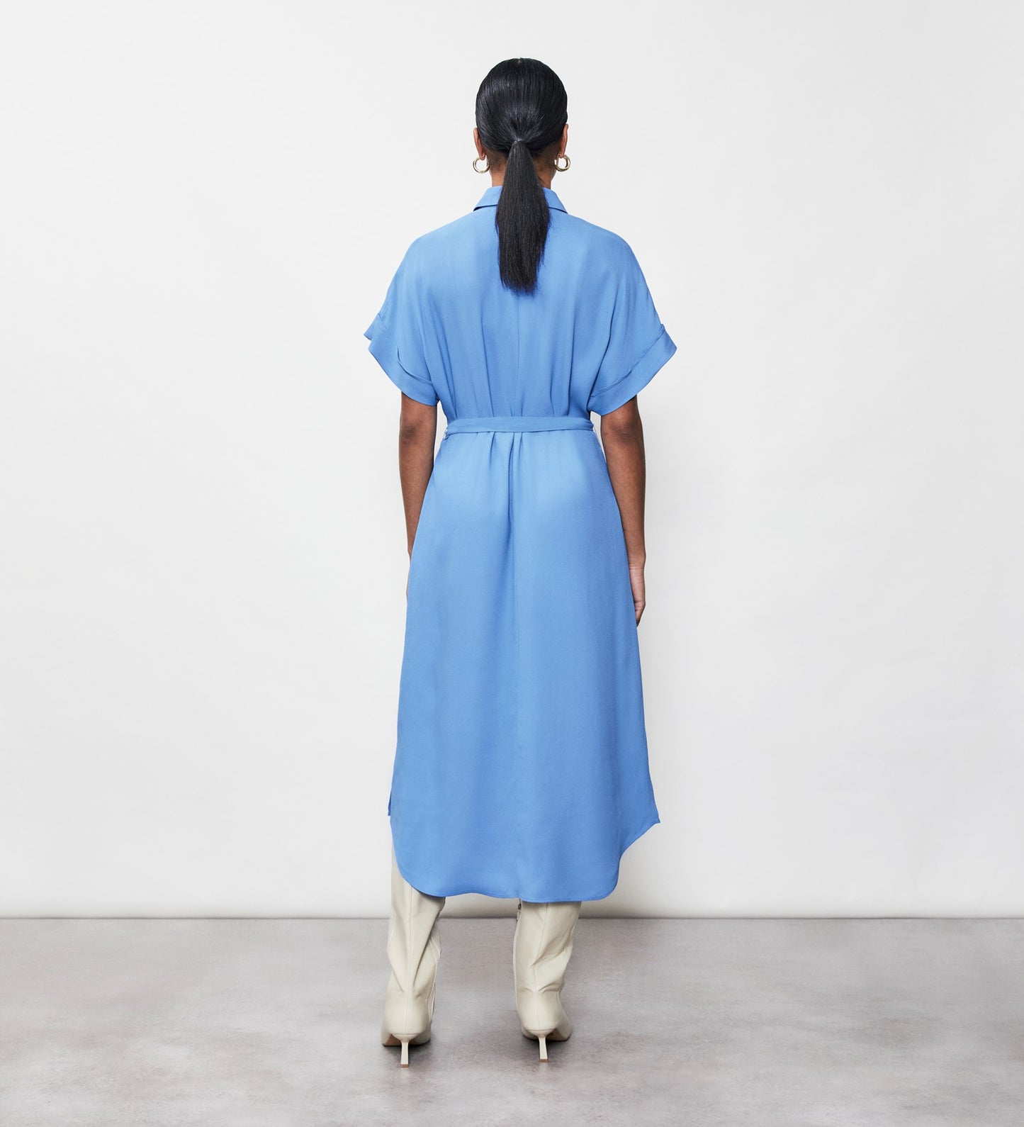 Aldon Blue Crepe Midi Shirt Dress