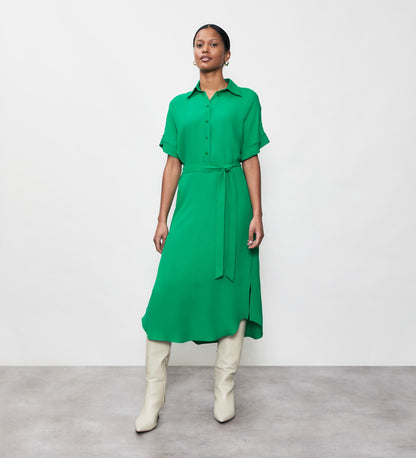 Aldon Green Crepe Midi Shirt Dress