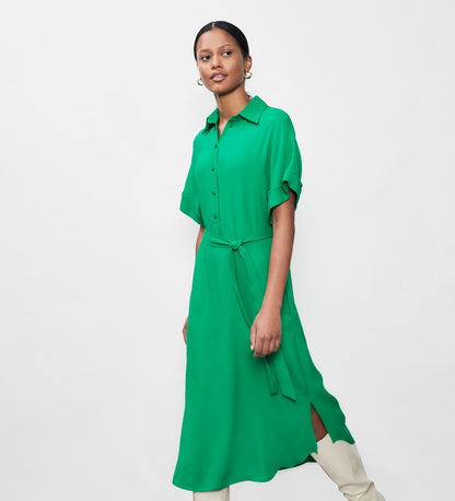 Aldon Green Crepe Midi Shirt Dress