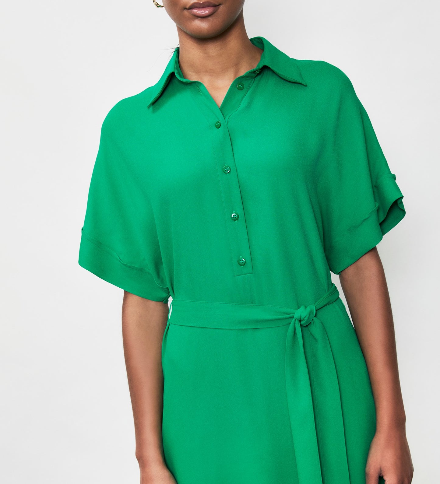 Aldon Green Crepe Midi Shirt Dress