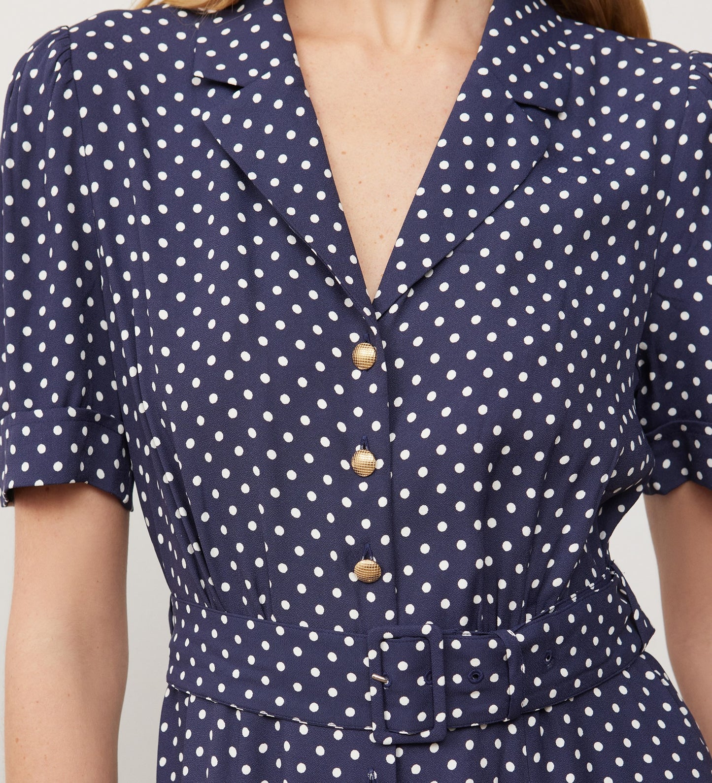 Zara Navy Spot Satin Midi Shirt Dress