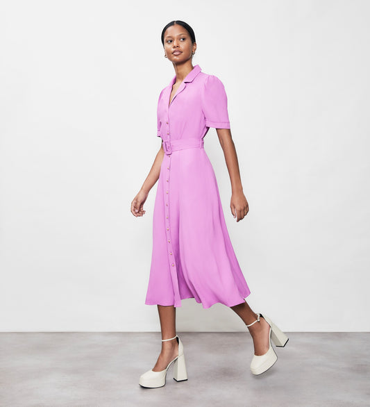 Zara Pink Satin Midi Shirt Dress